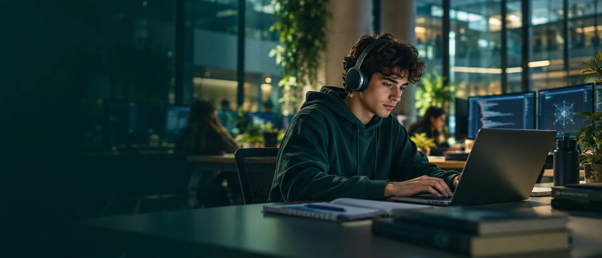 Aluno de Ciência da Computação programando no laboratório